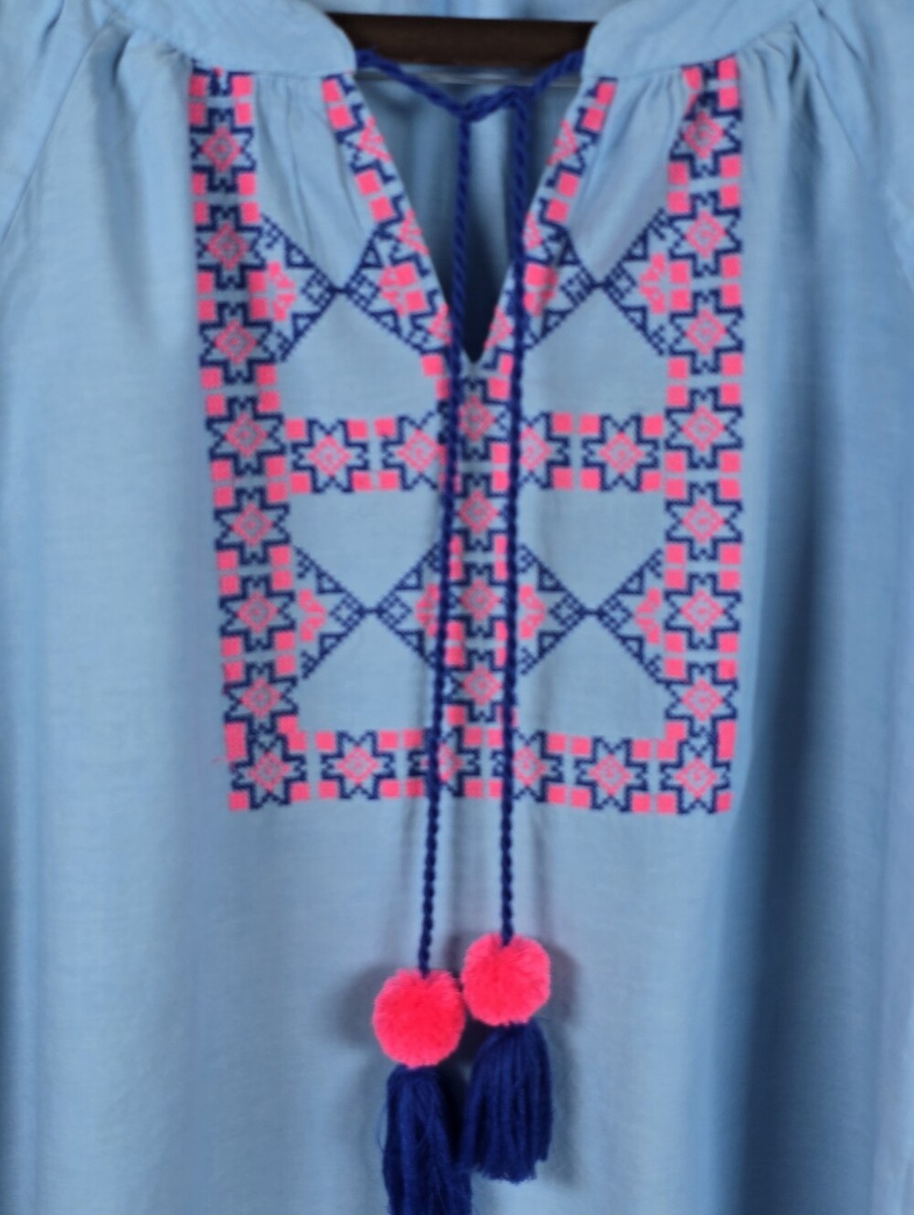 Lilly Pulitzer Cecile Pink Embroidered Tunic Zanzibar Blue Sz.S Boho Peasant Top - Picture 4 of 11